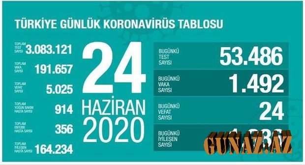 Türkiyədə son sutkada 24 nəfər koronavirusdan ölüb