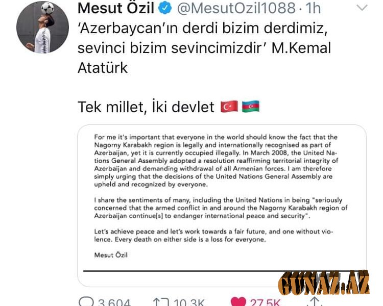 Məsut Özildən Azərbaycana DƏSTƏK - FOTO