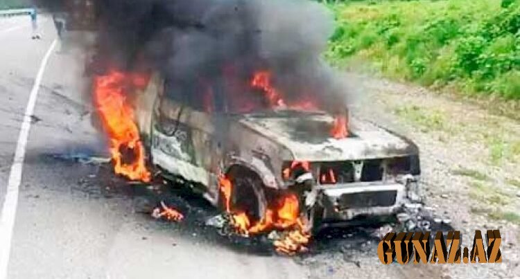Qaxda avtomobil yandı