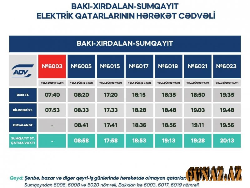 Bakı- Sumqayıt qatarından istifadə edənlərin nəzərinə- Cədvəl