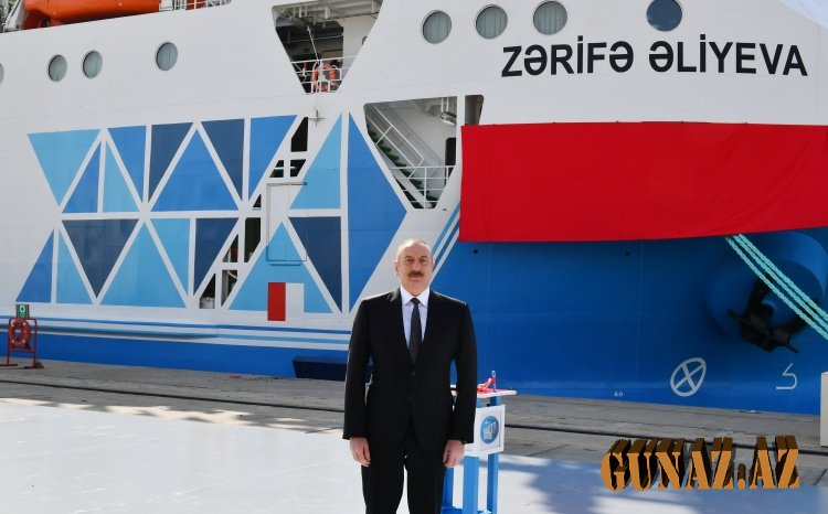 Prezident İlham Əliyev “Zərifə Əliyeva” gəmi-bərəsinin istismara verilməsi mərasimində iştirak edib
