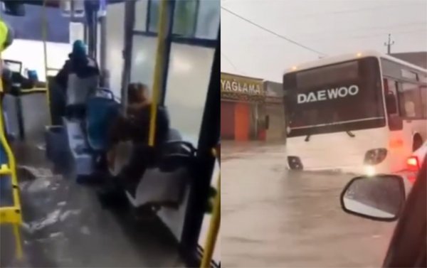 Bakıda avtobusları su basdı
