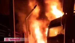 Azərbaycanlıya məxsus TIR-ı Tiflisdə yandırdılar